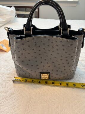 Dooney & Bourke Mini Barlow Gray Ostrich-Embossed Satchel with Black Handles